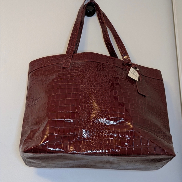 Neiman Marcus Handbags - Neiman Marcus Red Faux Crocodile Tote Bag NWT